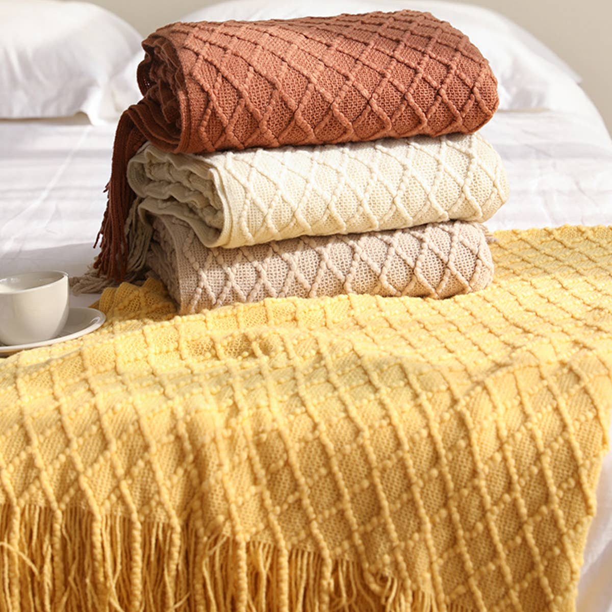 KNITTED SOLID COLOR SOFA BLANKET SHAWL BLANKET
