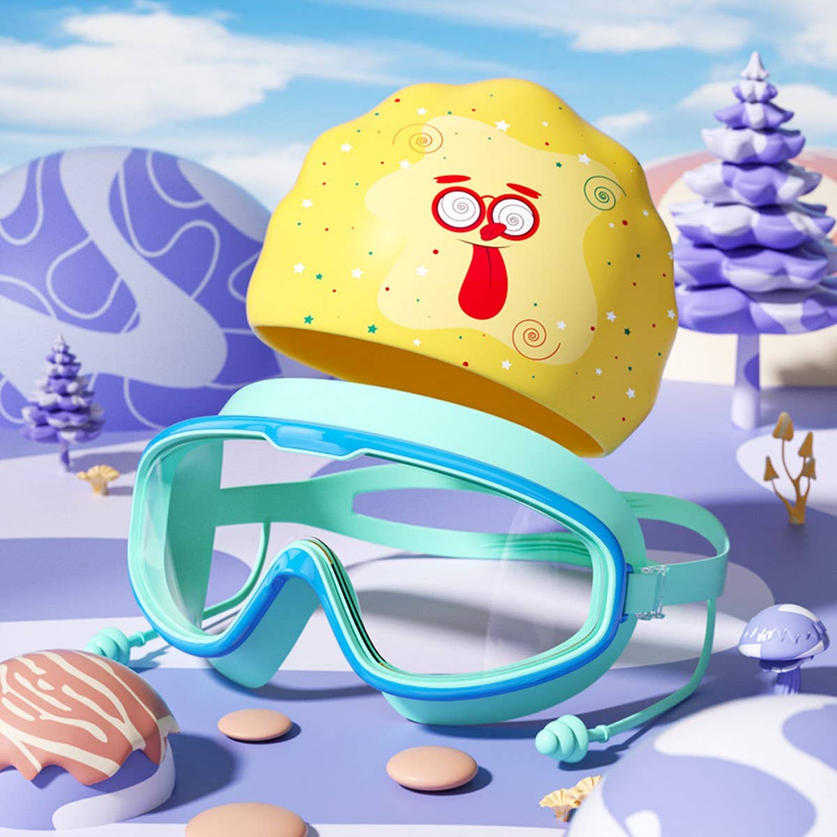 Kids Swim Goggles & Cap Set ? HD Large Frame