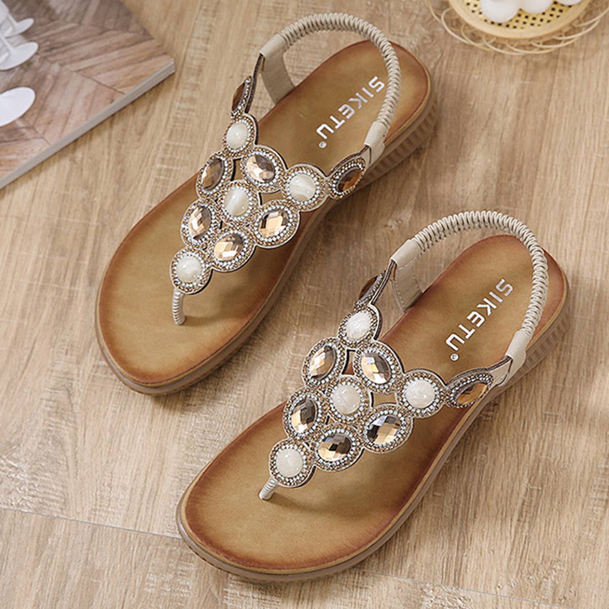 WOMENS FLIP FLOPS CRYSTAL JEWELED SANDALS SHOES