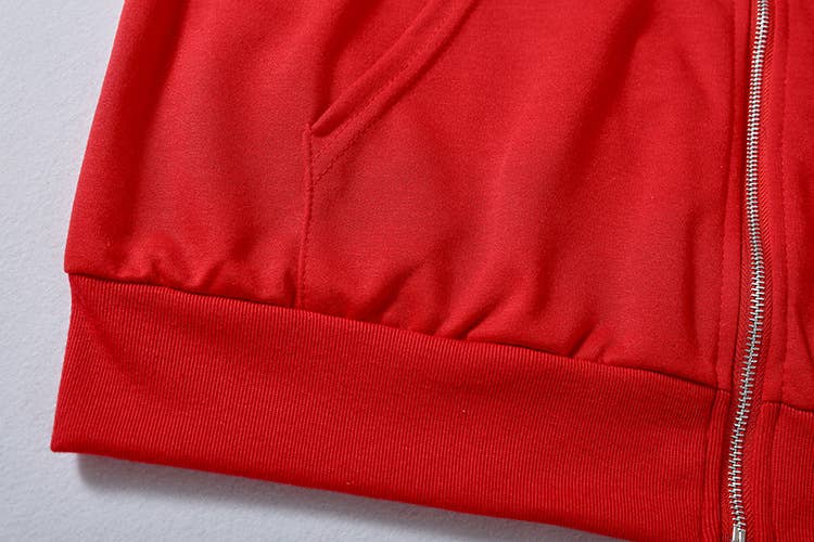 SOLID COLOR STERNUM IRON DRILL ZIPPER HOODIE