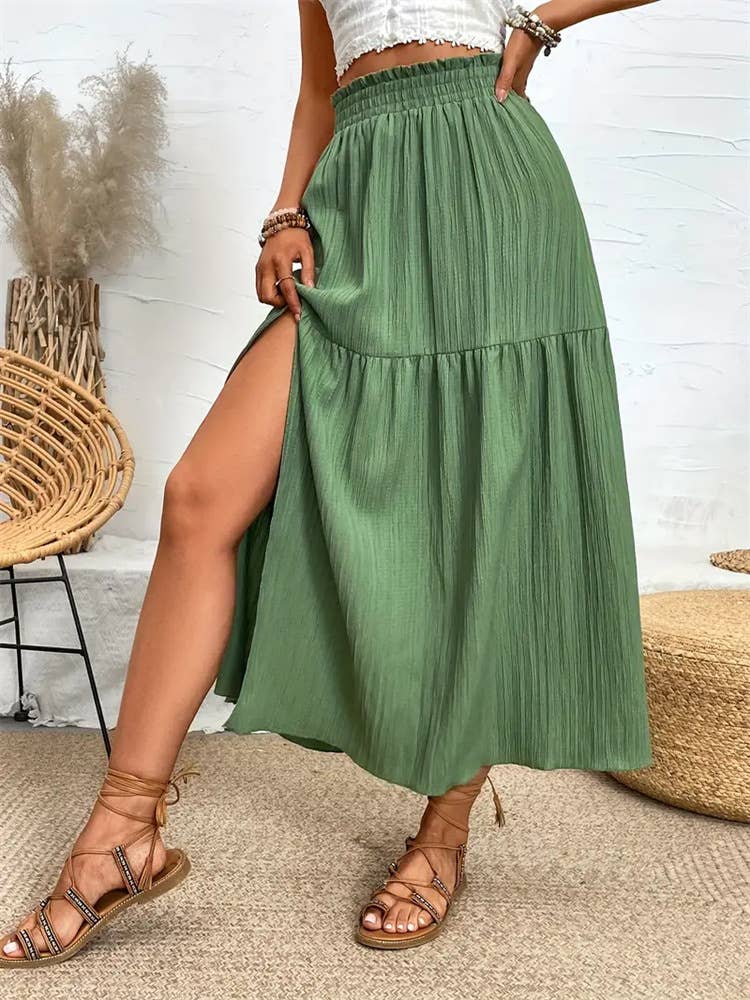High slit flanged waist skirt