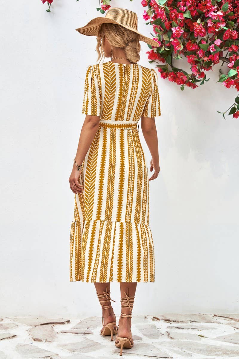 PRINT PUFFY SLEEVE LOOSE DRESS_CWDSD2645