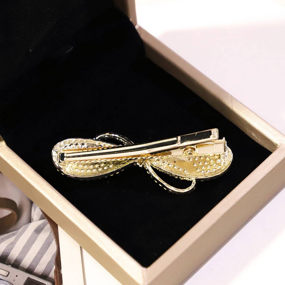 RHINESTONE BOW PEARL DOUBLE LAYER HAIR CLIP