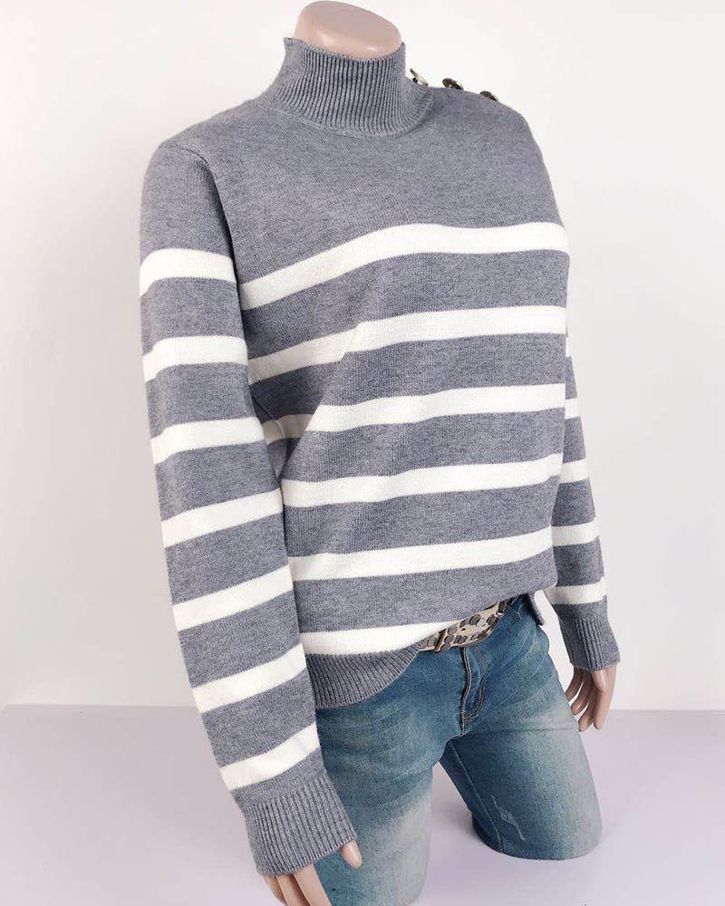 TURTLENECK SWEATER WITH STRIPED BUTTONS