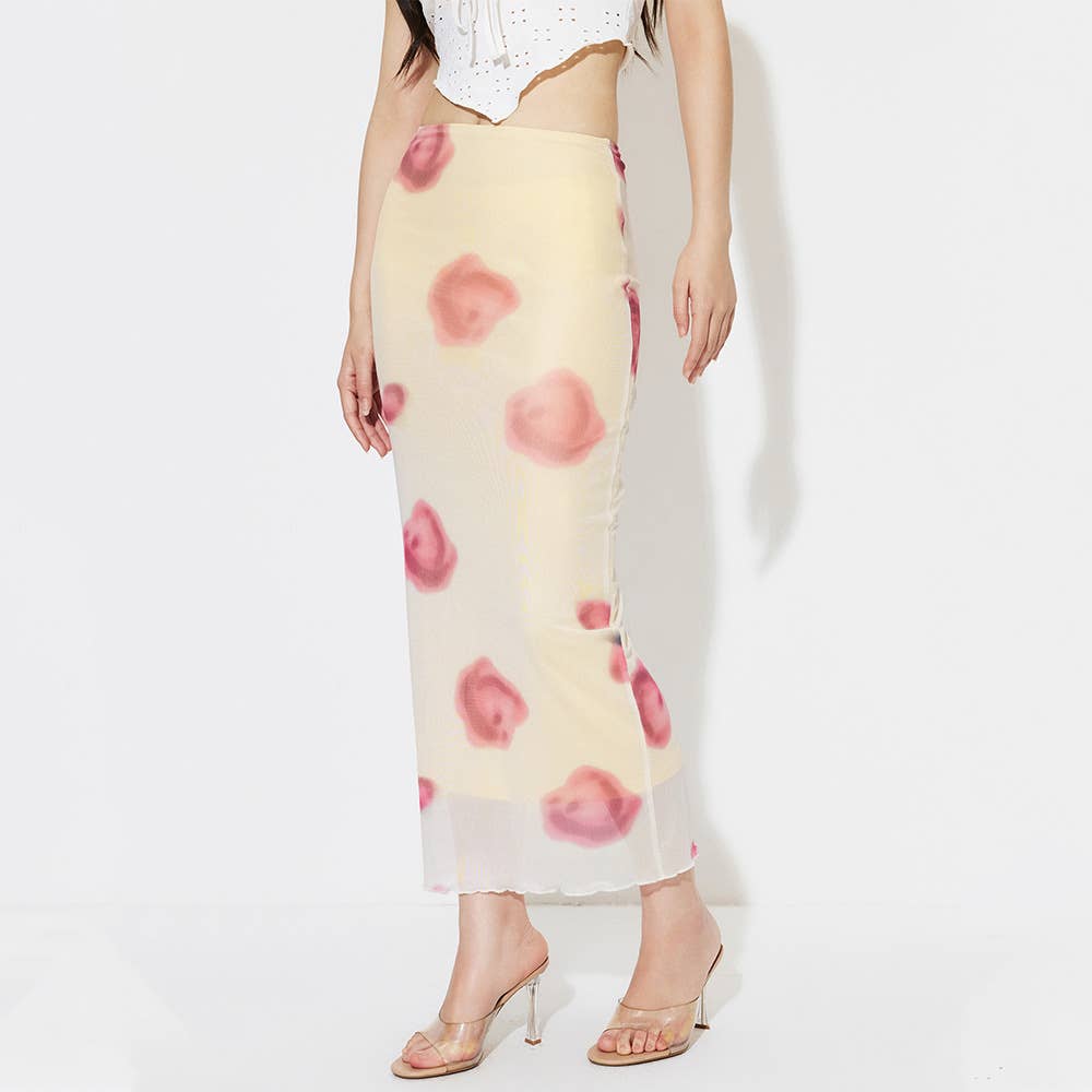 SLIM-FIT PRINT MESH SKIRT WITH HIP WRAP