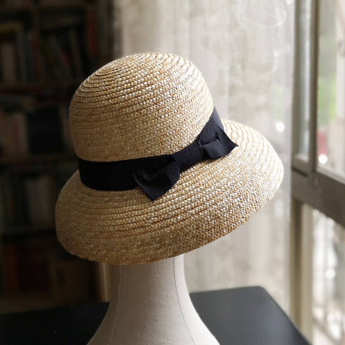 Summer bow lampshade straw hat for women_CWAH3566