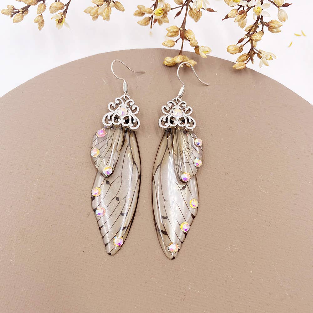 Elegant long earrings with cicada wing wings