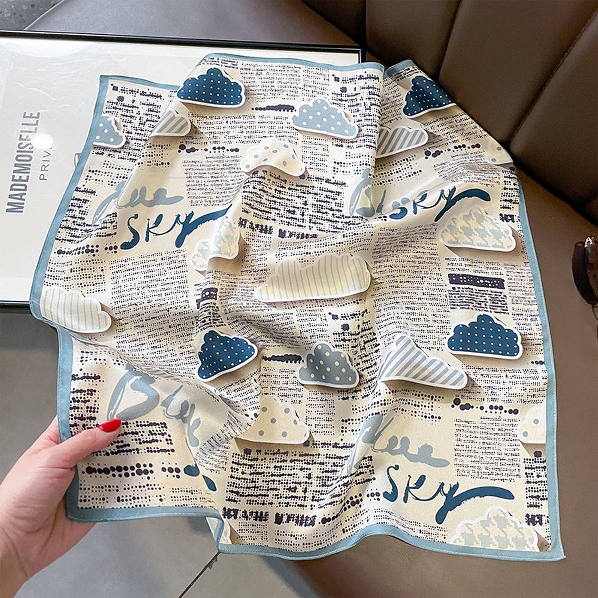 Silk Cloud Print Square Scarf ? Breathable & Light