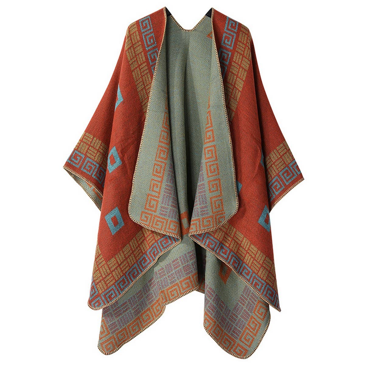 DOUBLE-SIDED PLAID FAUX CASHMERE SHAWL CAPE
