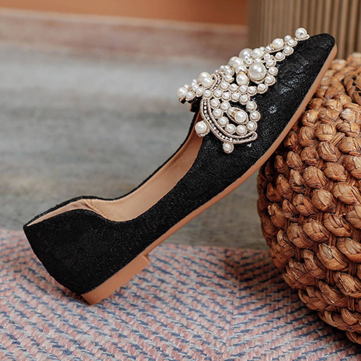 Lace Pearl Ballet Flats for Women, Bridal Style