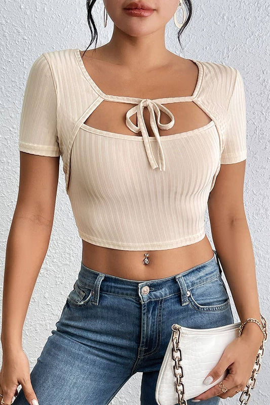 Cwtbls1628_Ribbed T-Shirt With Fake Two-Piece Square Neck