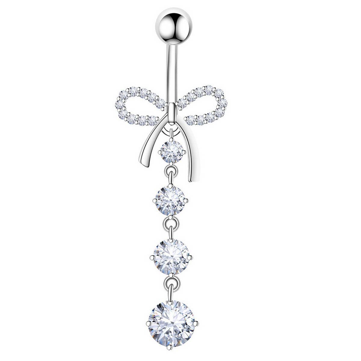 Bowknot Belly Ring Micro CZ Dangle Piercing_CWMM9312