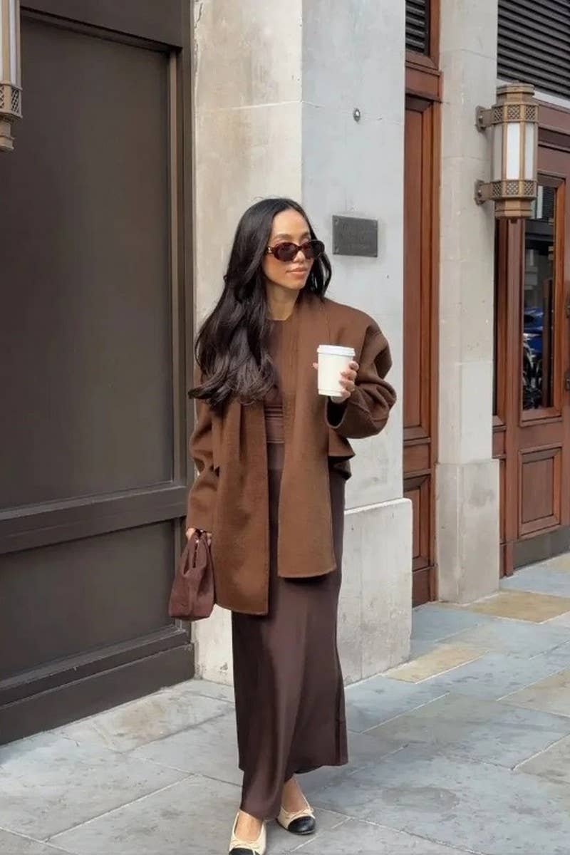 CWOCO1073_SCARF COLLAR LONG SLEEVE LOOSE CASUAL COAT