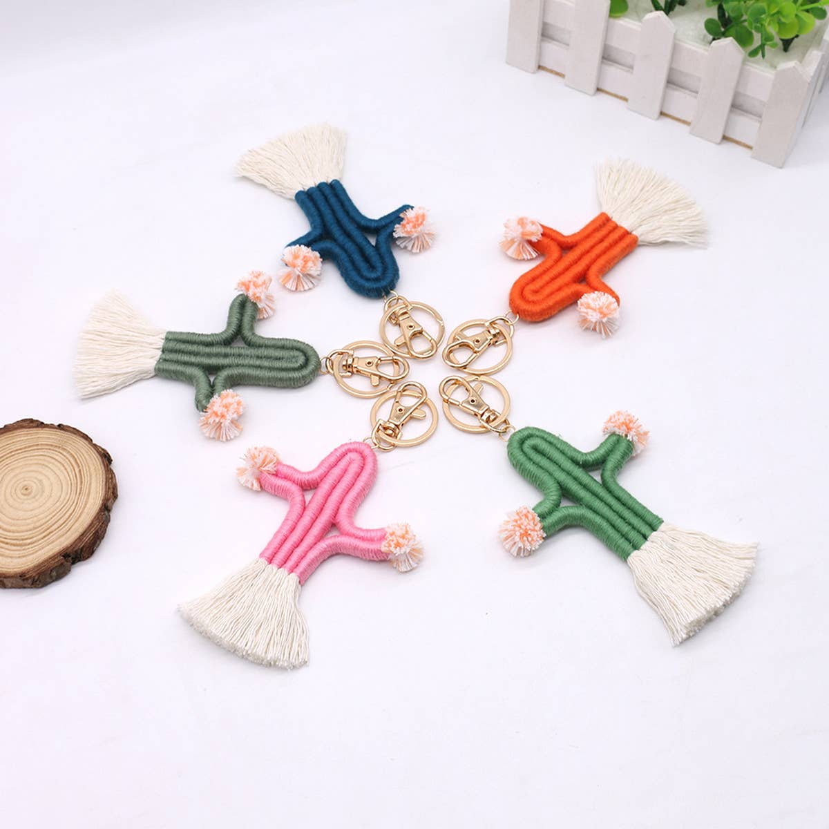 HAND-WOVEN CACTUS FUR BALL KEYCHAIN