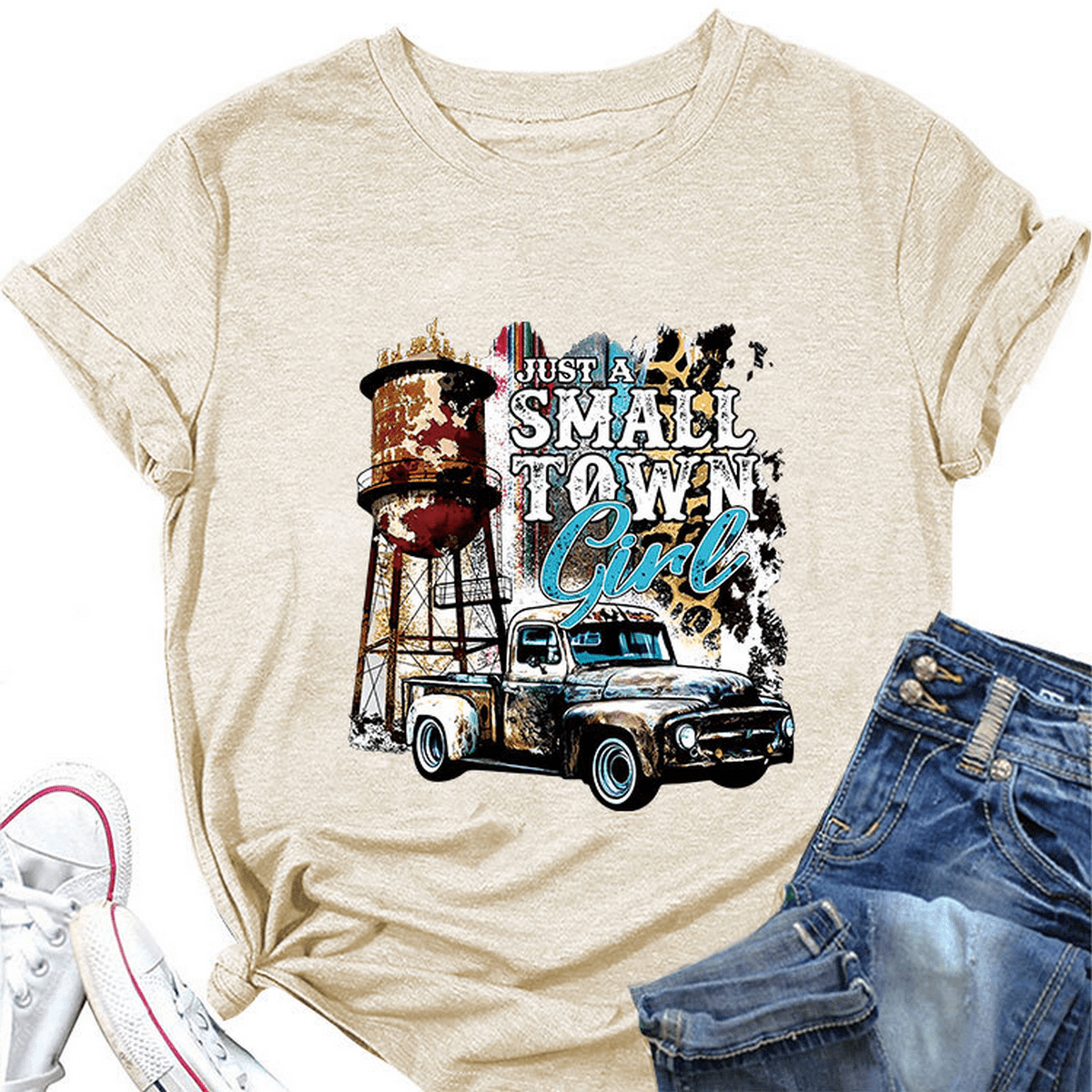Just a Small Town Girl Print T-Shirt ??Loose Fit_CWTTS1525