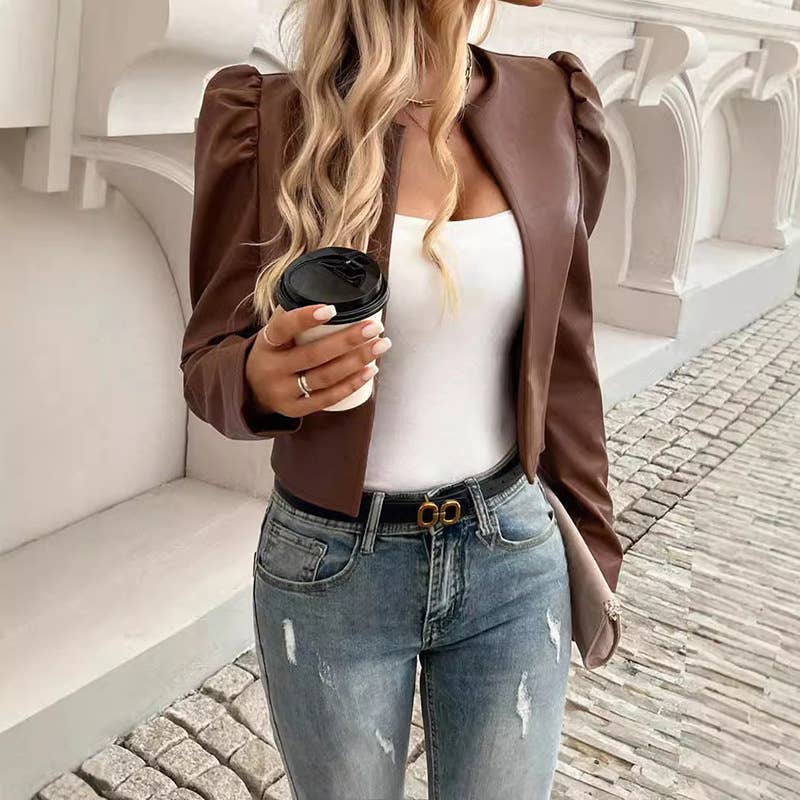 SLIM LEATHER JACKET LONG SLEEVES AND SHORT STYLE