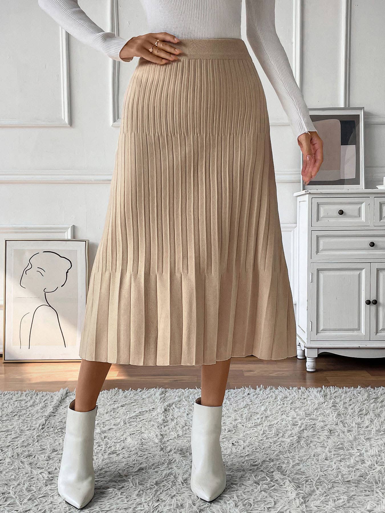 TEMPERAMENT COMMUTER PLEATED SOLID COLOR SKIRT