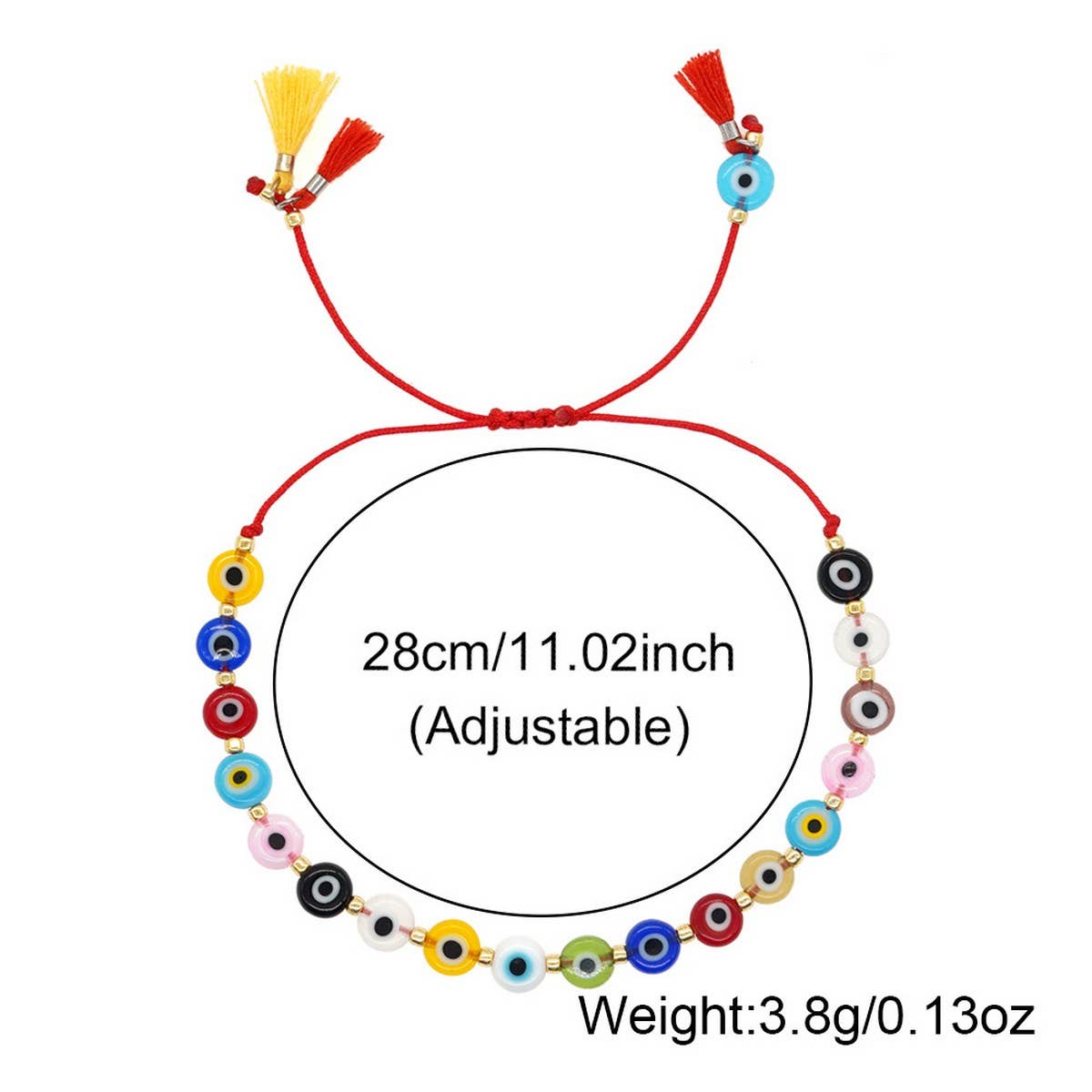 MIXED COLOR GLASS DISC EYE SMALL TASSEL BRACELET