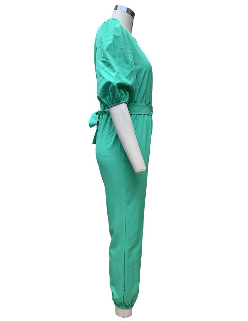 TEMPERAMENT ROUND NECK SOLID COLOR ROMPER