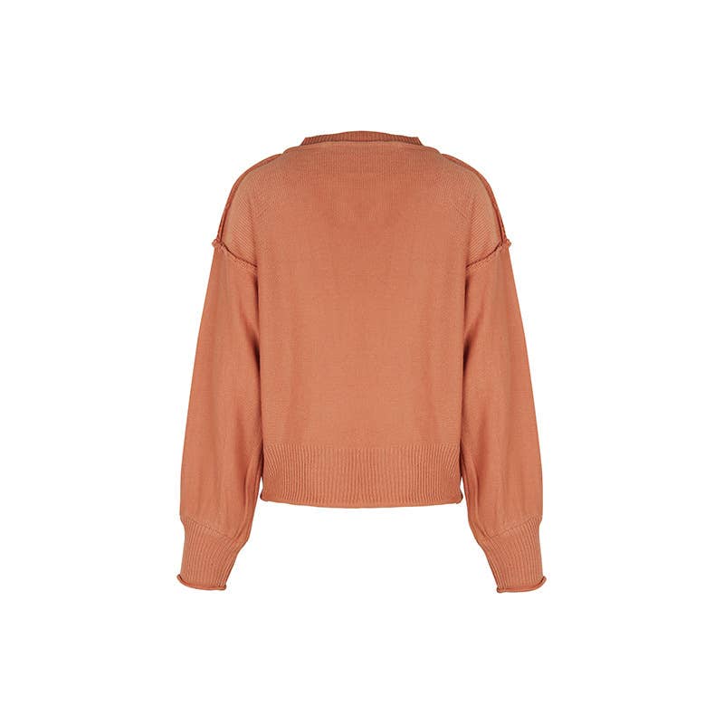 V-NECK LONG SLEEVE SOLID COLOR PULLOVER SWEATER