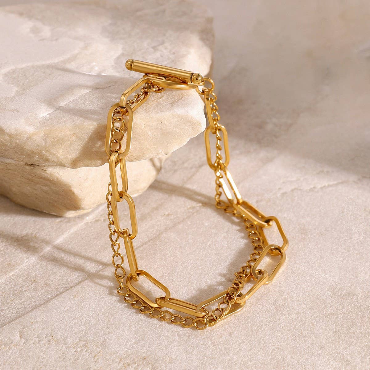 Minimalist 18K Gold Double Layer Chain Bracelet