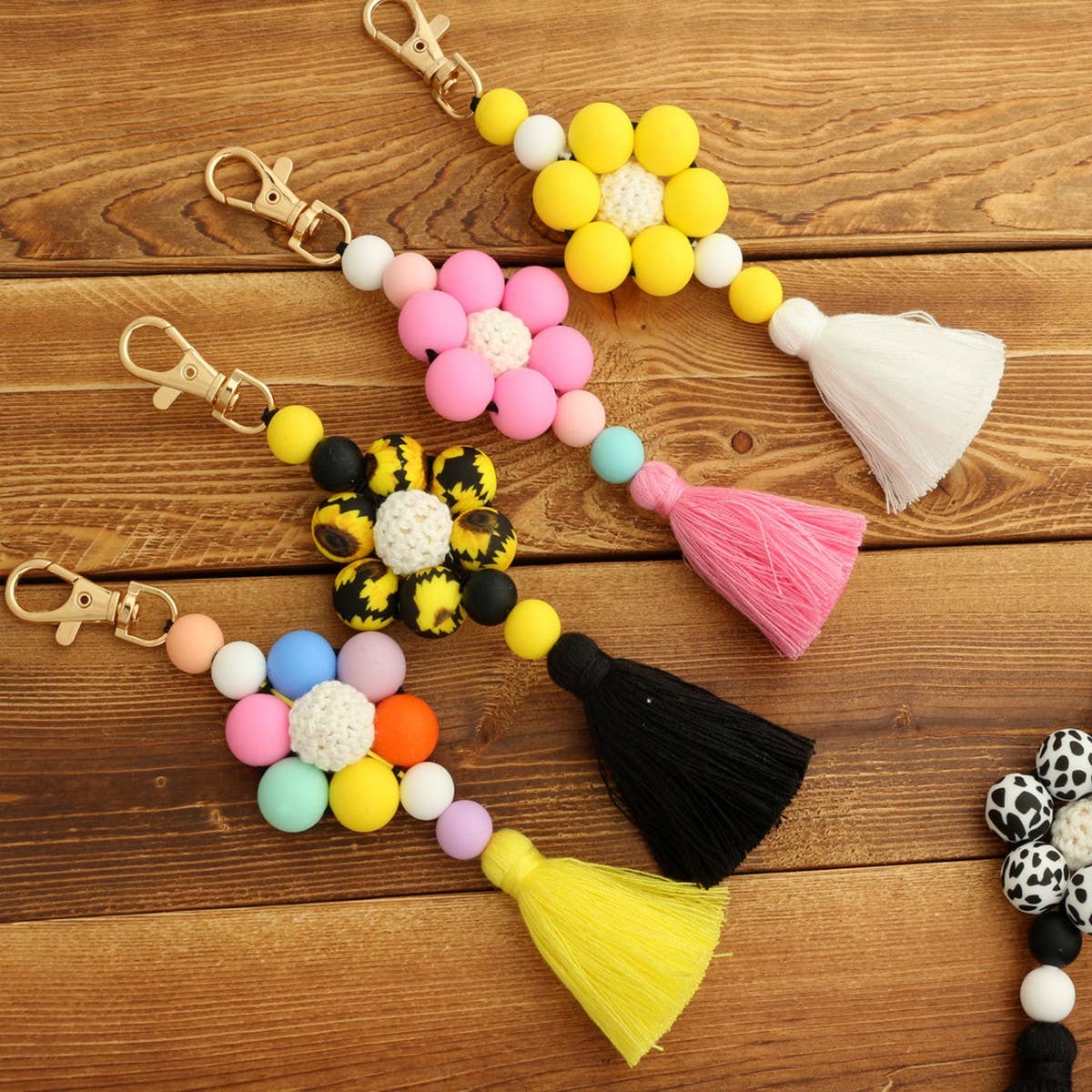 Beaded Tassel Bag Charm Creative Silicone Keychain_CWMM6864
