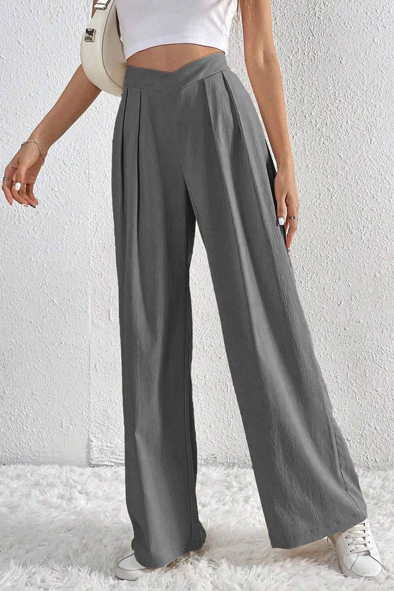 CWBLP1422_PLEATED CASUAL WIDE-LEG LOOSE TROUSERS