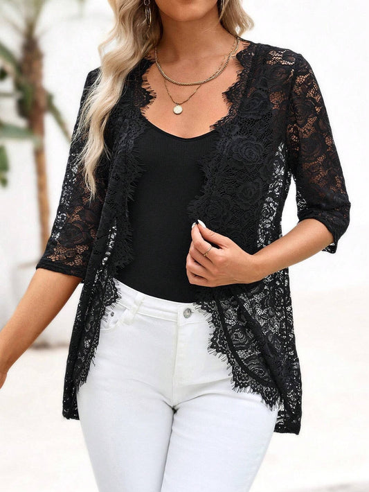 Lace patchwork fashion lace-trimmed cardigan