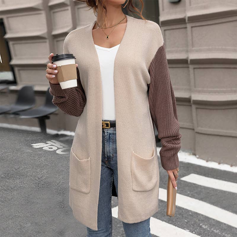 LONG SLEEVE COLOR MATCHING SWEATER CARDIGAN COAT