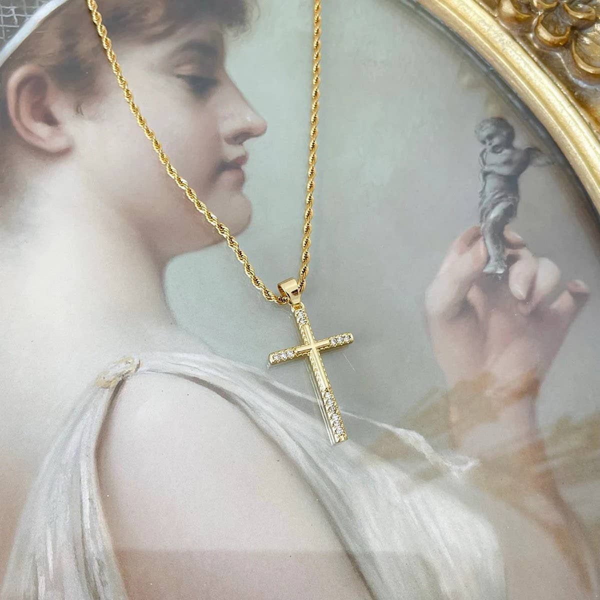 NEW CREATIVE MINIMALIST CROSS ROSE NECKLACE