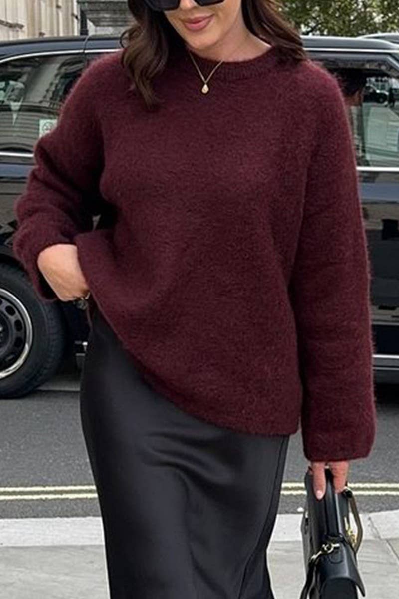 CWOSWL07523_SOLID COLOR LONGSLEEVED KNITTED PULLOVER SWEATER