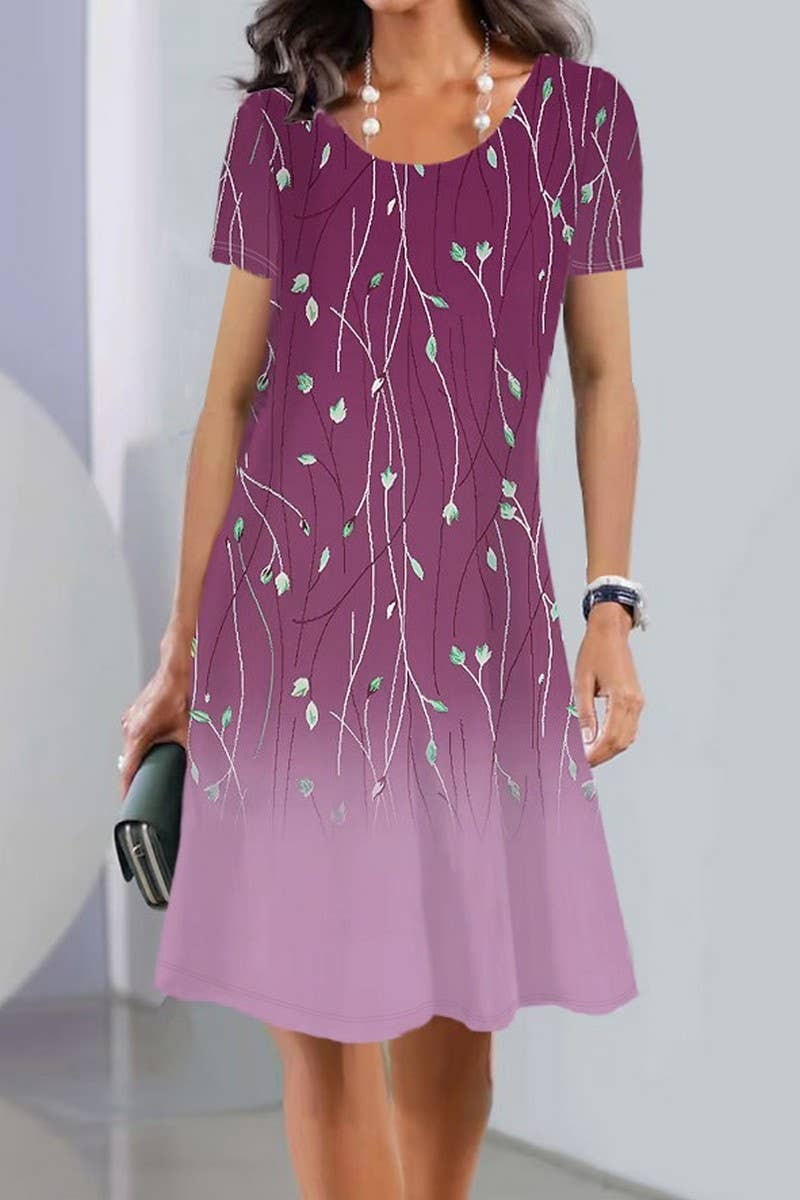 CWDSD7394_PRINTED CREW NECK SHORT SLEEVE MIDI DRESS