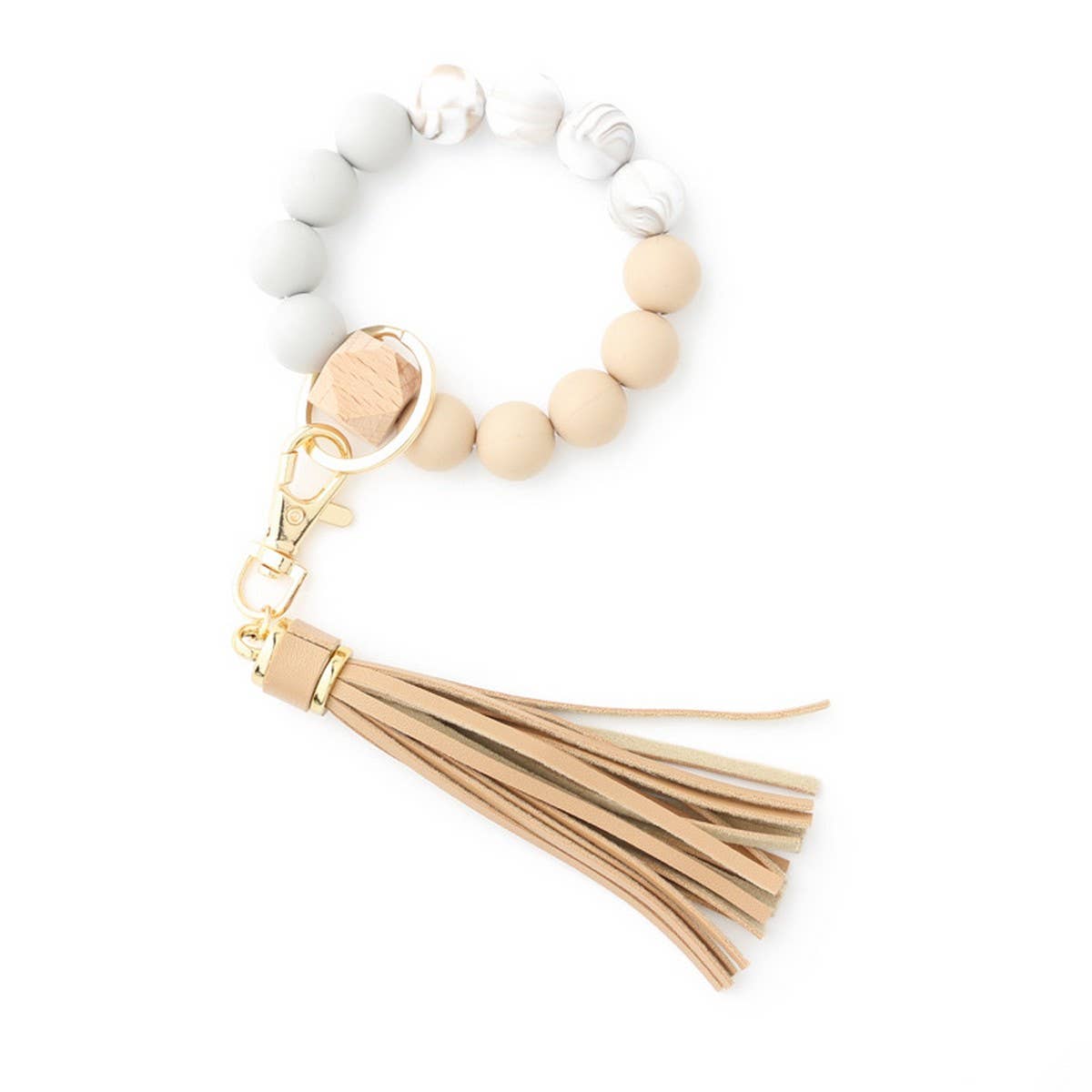 Tassel Wood & Silicone Bead Bracelet Keychain