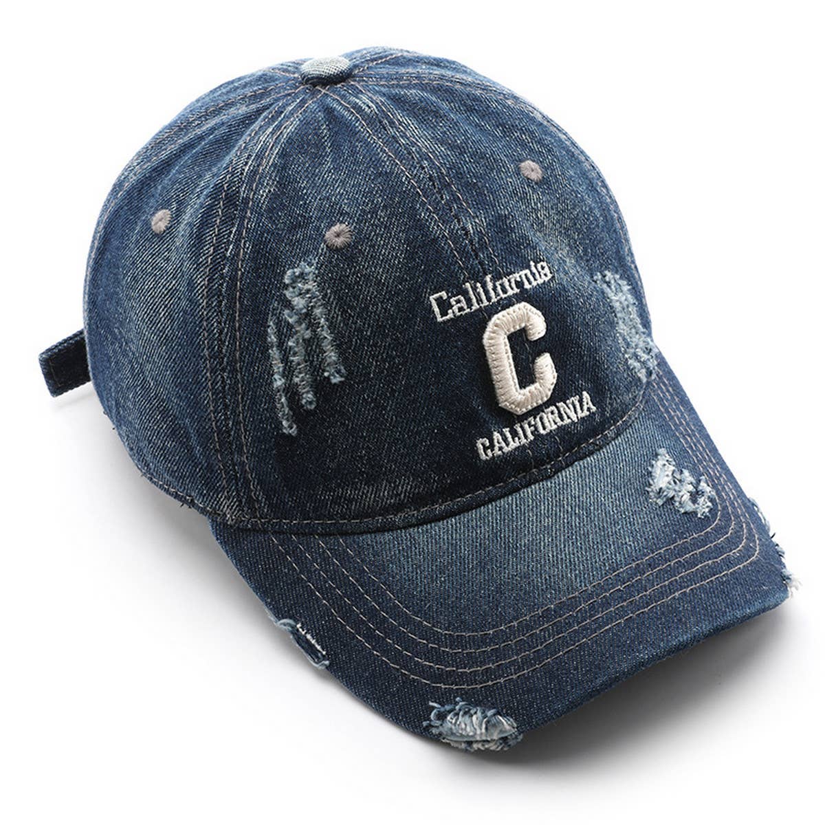 CWAH3204_VINTAGE DENIM EMBROIDERED VISOR BASEBALL CAP