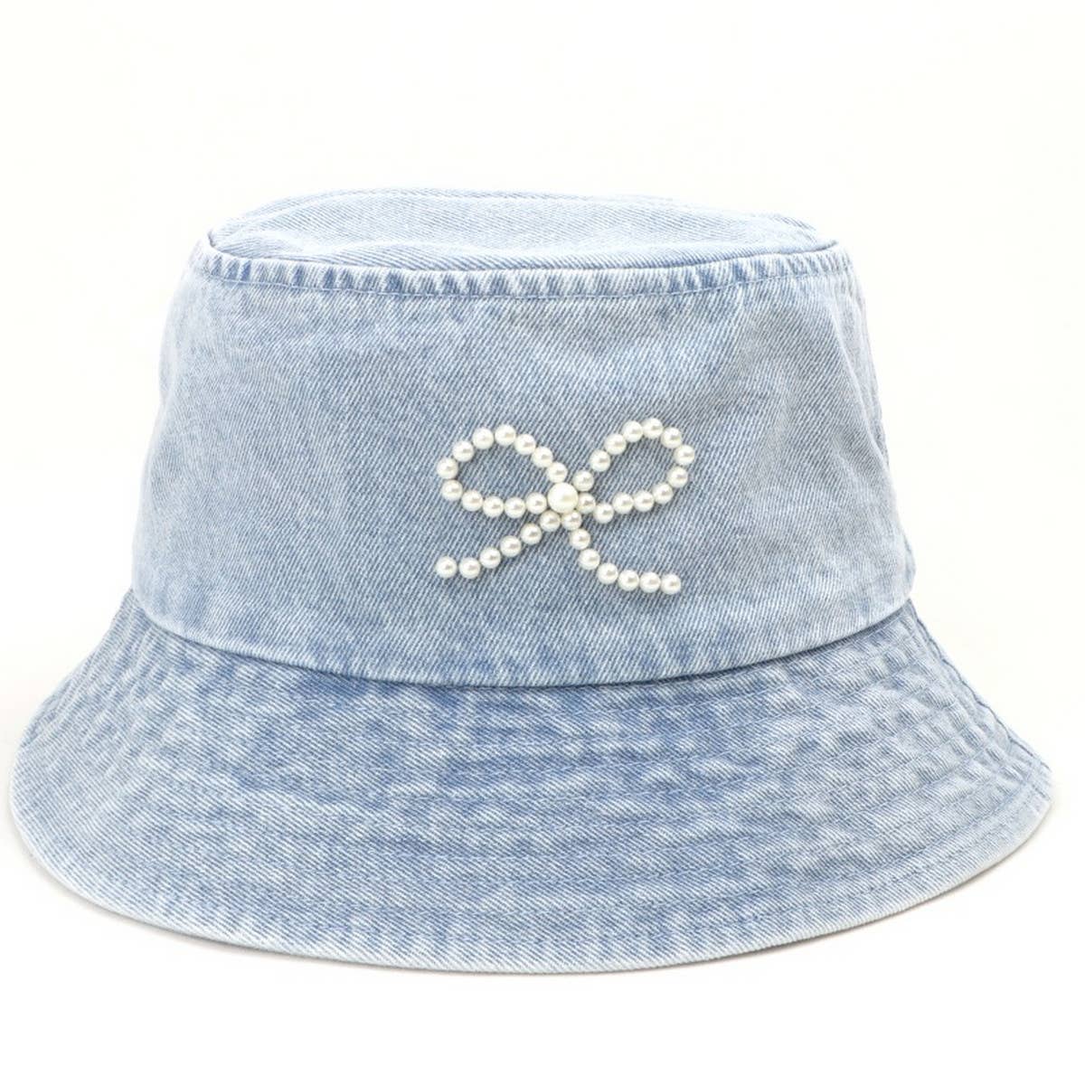 PEARL BOW DENIM BUCKET HAT_CWAH1537