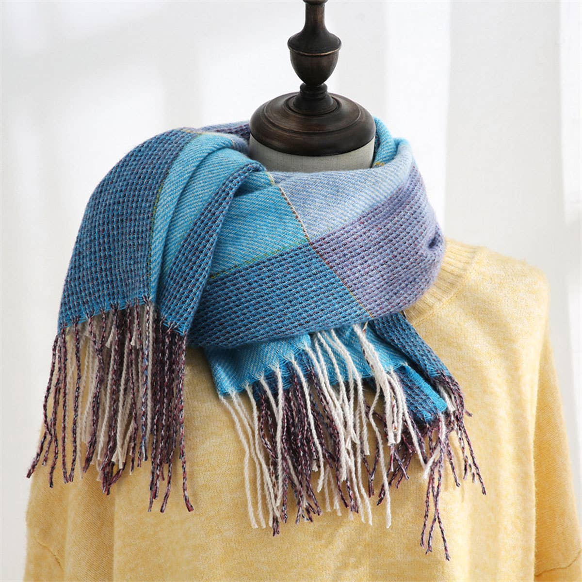 WOMEN FASHION LONG SHAWL BIG GRID SCARF