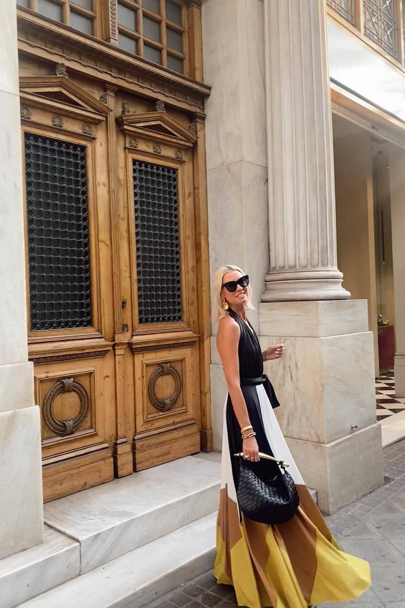 CWDMD6480_COLORBLOCK BACKLESS TIE STRAP MAXI DRESS