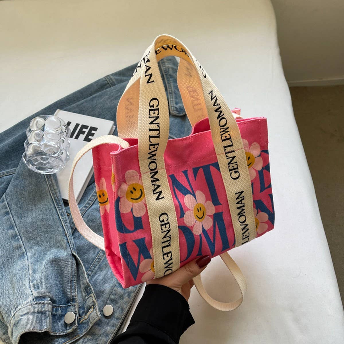 CASUAL PRINTED LETTER CANVAS BAG_CWAB2674