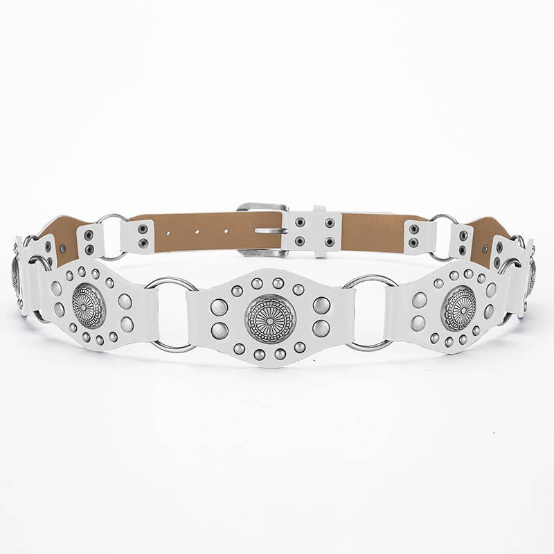 Vintage patchwork brown jeans rivet belt