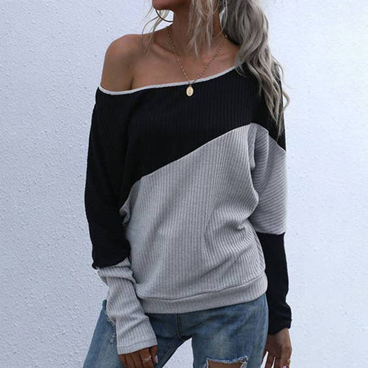 Line neck color matching T-shirt loose top