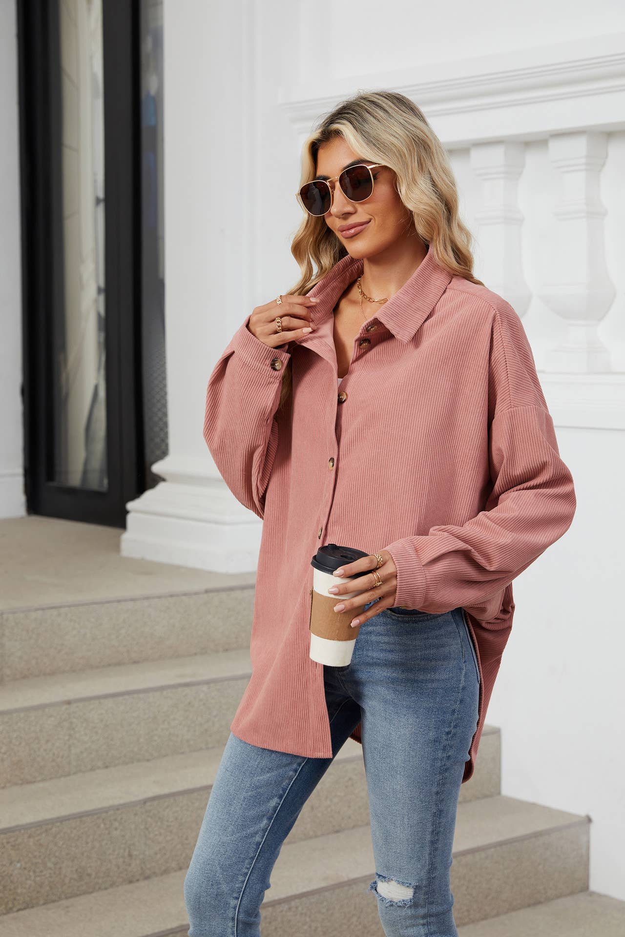 LAPEL BUTTON-DOWN LONG-SLEEVED SHIRT JACKET