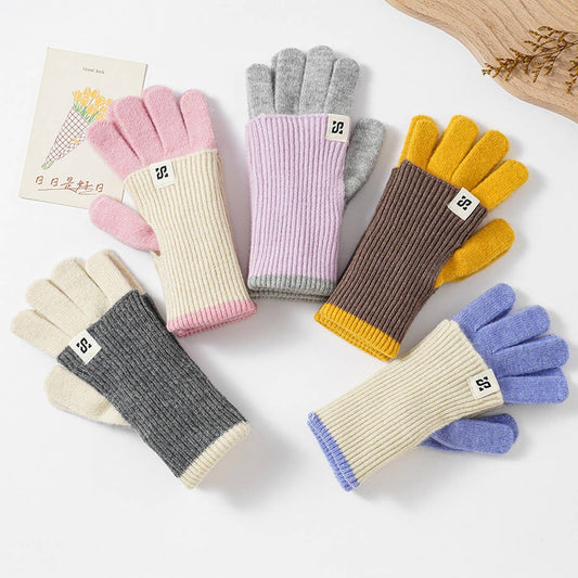 CWAG00585_WOMEN WINTER COLOR BLOCK KNIT WARM GLOVES