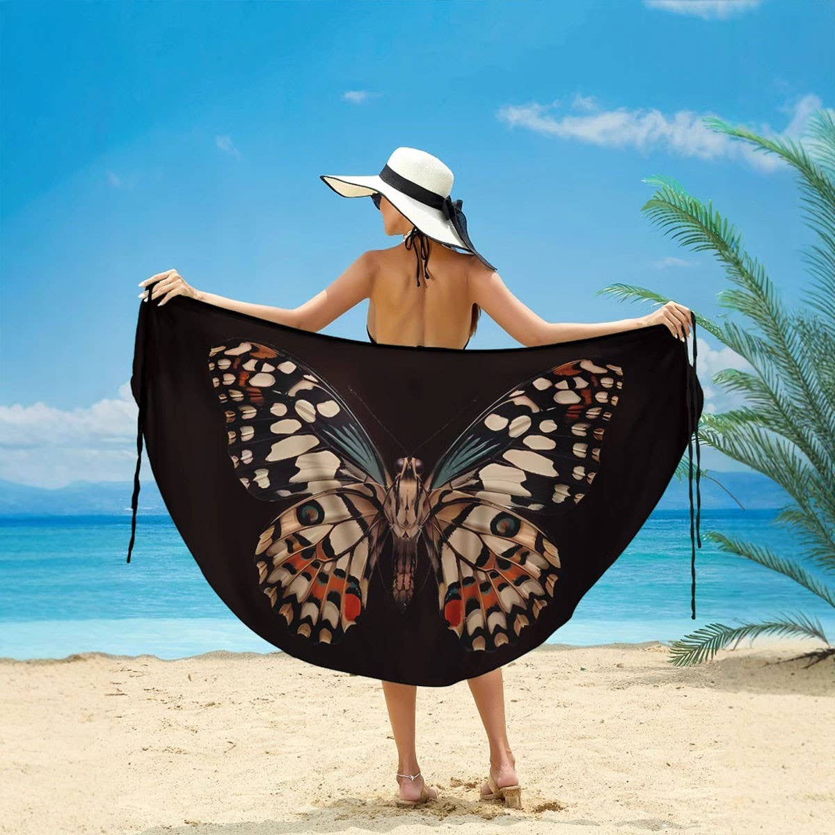 Butterfly Print Multi-Way Beach Dress, Cross-Back_CWBLS0485