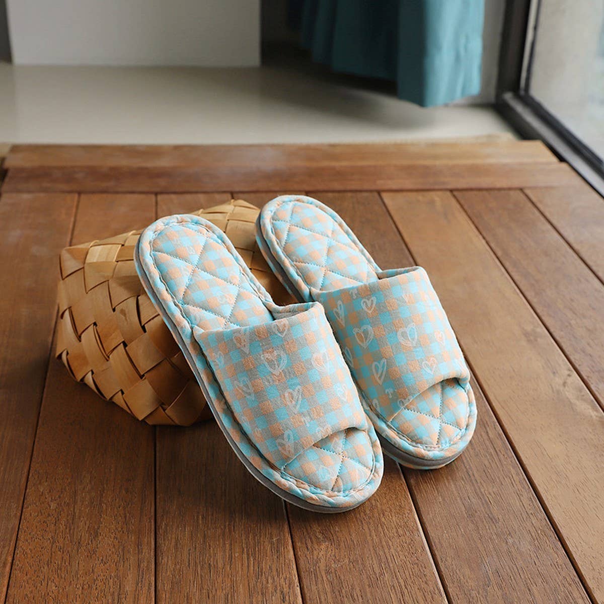 Plaid Cotton Slippers for Couples, Non-Slip_CWSHF0175