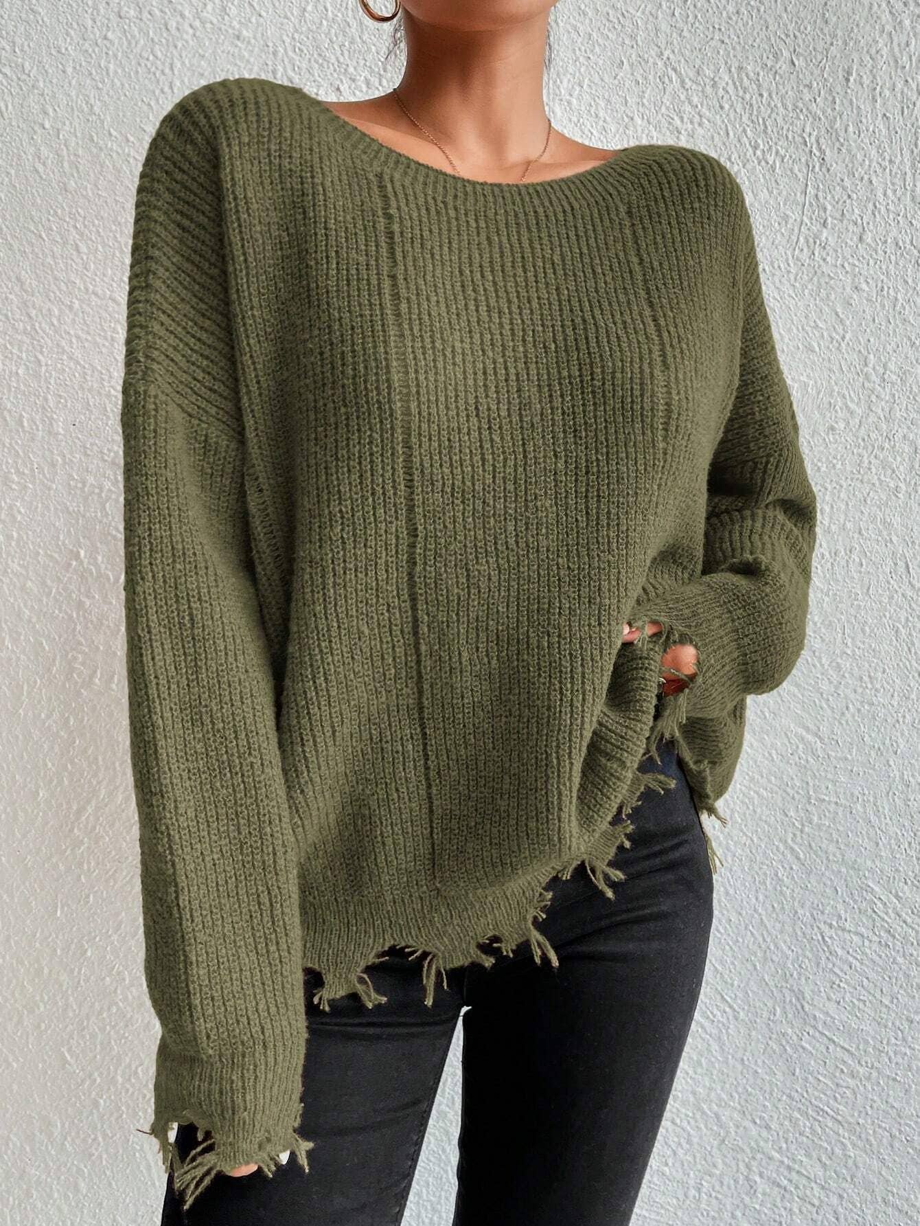 Solid color round neck hole loose sweater