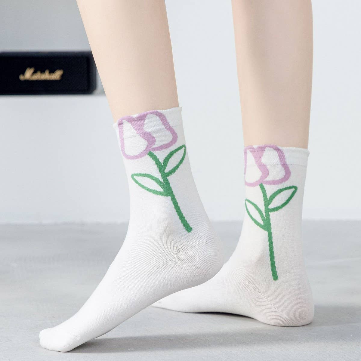 COLLEGE STYLE COTTON BREATHABLE TULIP FLOWER SOCKS