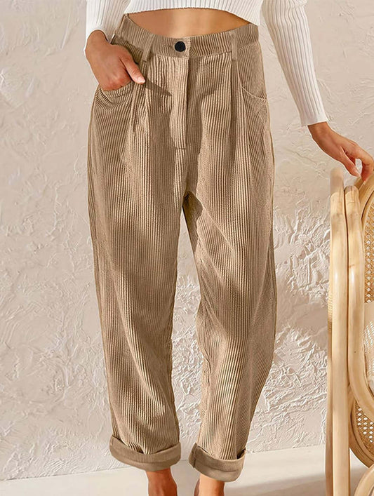 CORDUROY HIGH WAISTED STRAIGHT LEG PANTS_CWBLP0643