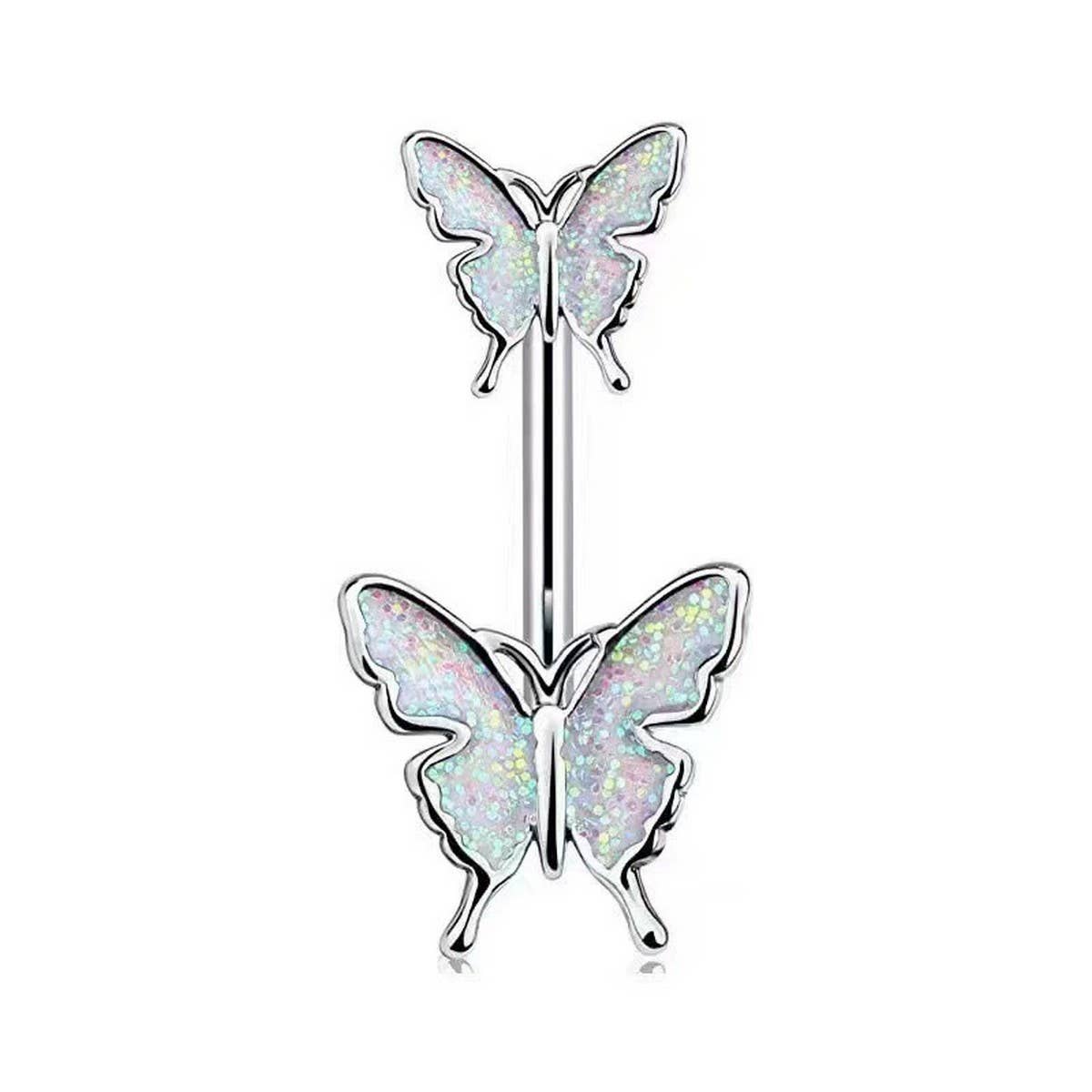 Glitter Butterfly Belly Ring Resin Body Piercing