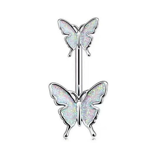 Glitter Butterfly Belly Ring Resin Body Piercing