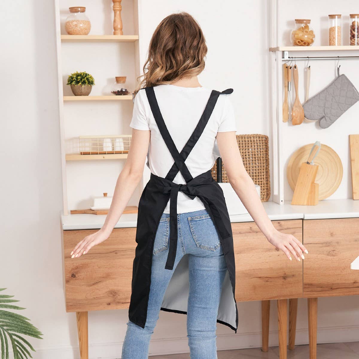 Houndstooth /Solid Color Waterproof Work Apron